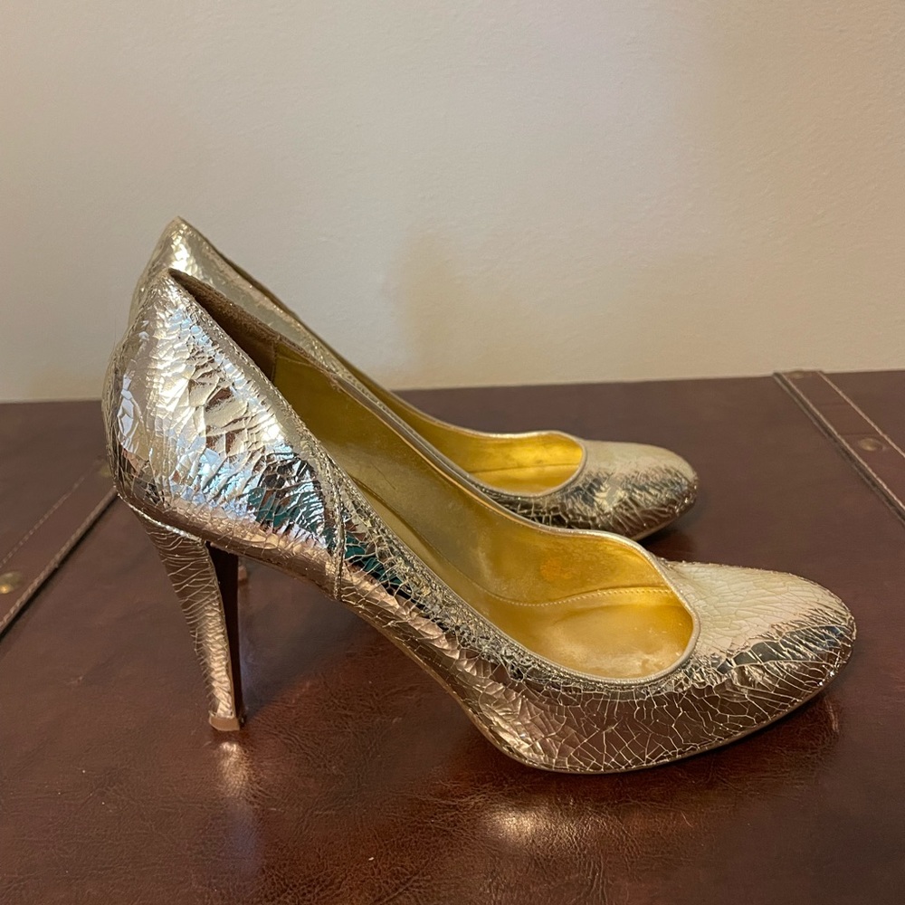 JCrew gold leather heels